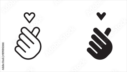finger heart icon set, vector illustration. love sign on white background	
