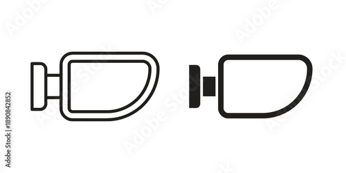 Car side mirror outline and solid icon for automotive safety and visibility, representing vehicle exterior component for driver's rear view inspection