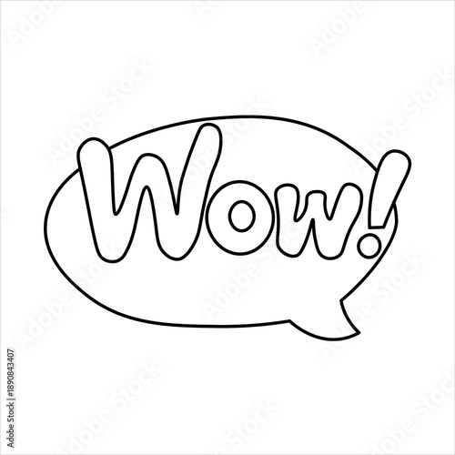 Black outline speech bubble with 'Wow!' text inside on a white background, expressing surprise or amazement.