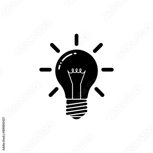 A stark black silhouette of a glowing lightbulb with radiating lines suggesting brilliance and innovation a symbol of ideas silhouette high quality professional