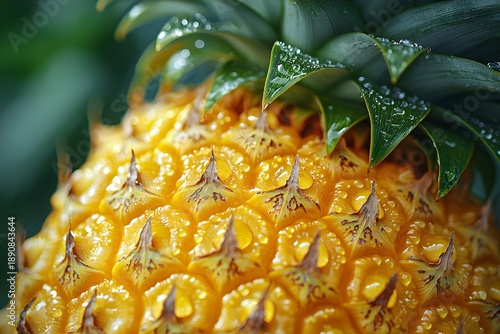 Pineapple natural tropical fruit wet texture closeup photo