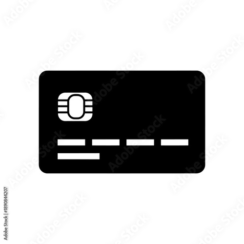 A flat black credit card graphic features a chip magnetic stripe and card number indicators as a stark silhouette high quality professional detailed