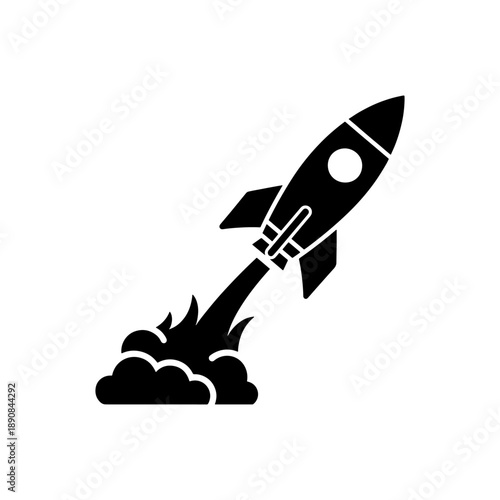 A sleek black rocket ship ascends with fiery exhaust plumes showcasing a dynamic upward trajectory presented as a striking silhouette high quality professional
