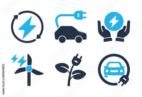 Renewable Energy and Electric Vehicle icon set. Solid glyph series icons