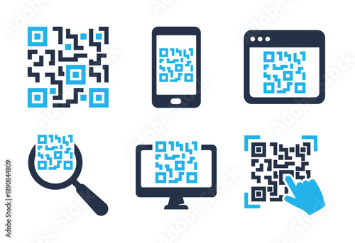 QR Code Scanning and Device icon set. Solid glyph series icons