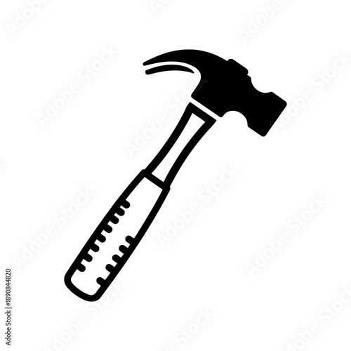 A stark black silhouette depicts a common claw hammer positioned diagonally showcasing its functional design and tool like appearance silhouette high quality professional