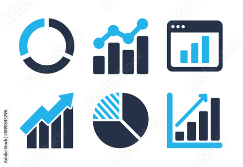 Statistics and Chart Analysis icon set. Solid glyph series icons