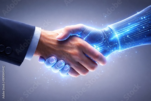 Business handshake with digital technology integration concept