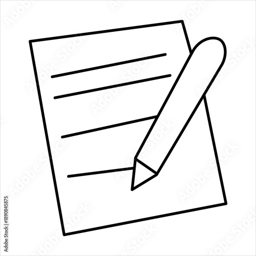 A simple black and white line drawing of a piece of paper with lines and a pen, representing writing or documentation.