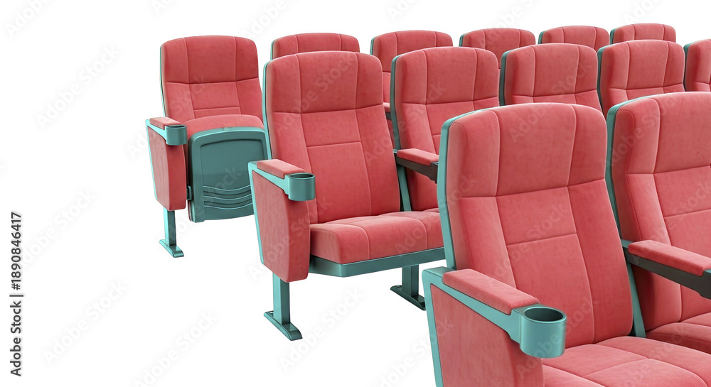 Obraz premium Row of Red Cinema Chairs with Cup Holders