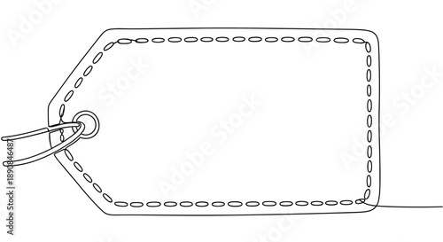 Rectangular stitched tag with detailed edge design isolated on a clean white background