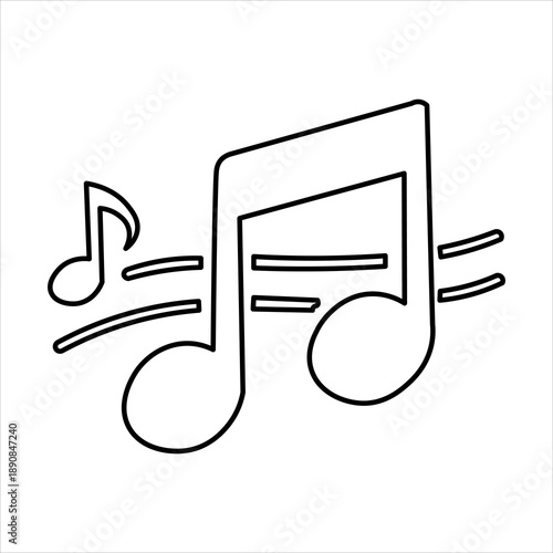 Black and white outline drawing of two musical notes with sound waves, symbolizing music and melody.