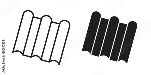 Corrugated roof tiles in outline and solid black graphic representation, building material and construction concept