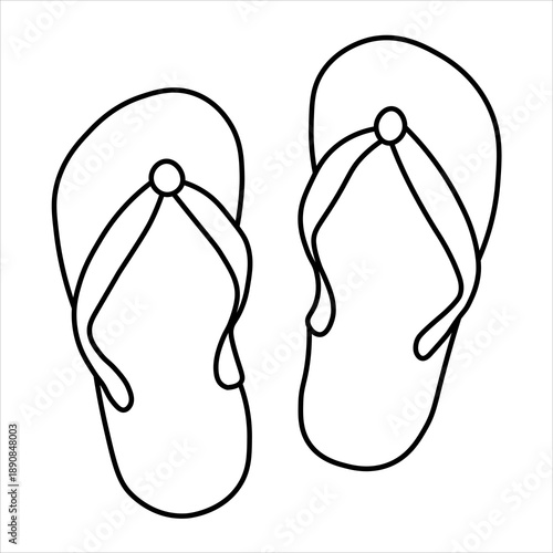 Simple black and white outline drawing of a pair of flip-flops, perfect for summer and beach themes.