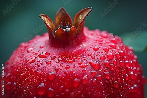 Pomegranate fresh organic fruit detailed macro dew picture