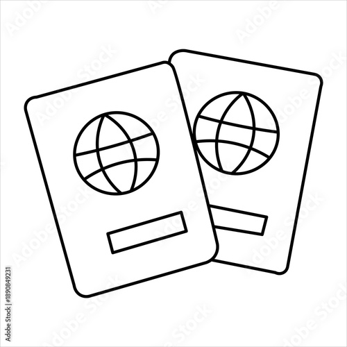 Two simple outline passports with globe icons, representing international travel and identification documents.
