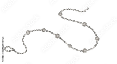 Elegant rhinestone chain elegantly draped and isolated against a pristine white background, showcasing shimmering details and delicate craftsmanship