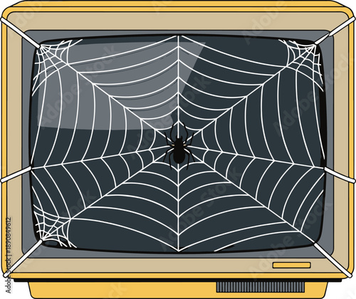 Vintage TV with Spider Web