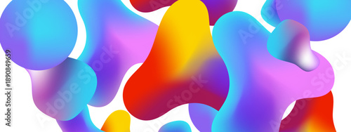 Playful and bright multi color 3D blobs floating on a clean white background for creative projects