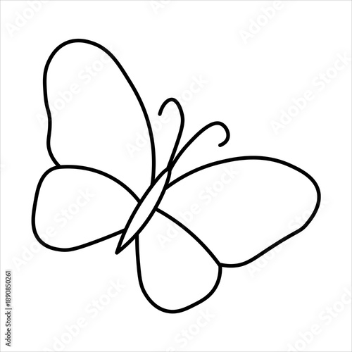 Simple black outline drawing of a butterfly with four wings and antennae, depicted in a minimalist style.