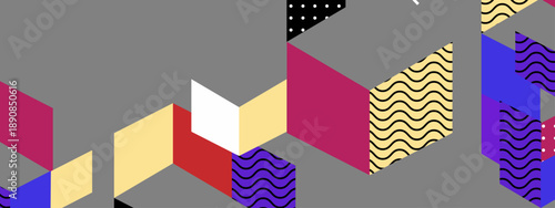 Geometric pattern background with warm toned isometric cubes and textures