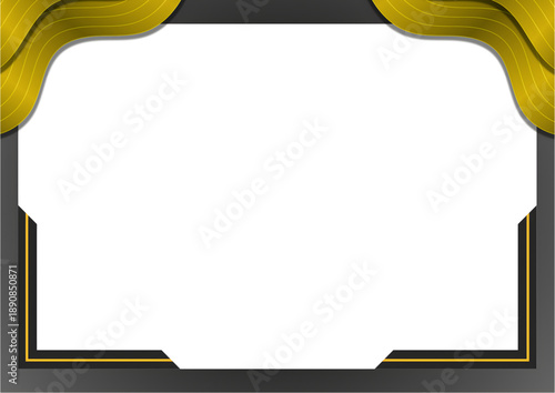 Elegant certificate frame with black border and gold wave accents. Perfect for formal awards, academic diplomas, appreciation certificates, and professional recognition. Editable SVG A4.