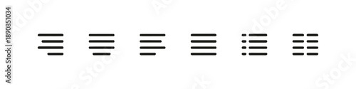 Five icons representing different types of horizontal menu alignments and list styles including standard lines and bullet points for user interface navigation