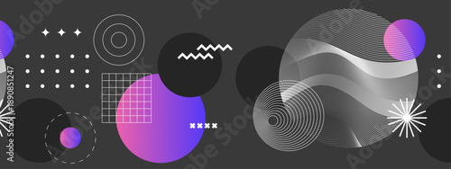 Sophisticated black background with white topographic lines and purple blue circular elements for modern UI design