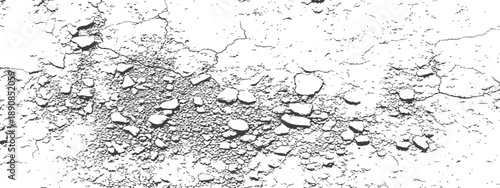 High contrast vector grunge texture overlay Cracked earth and gravel pattern distressed surface abstract background black and white