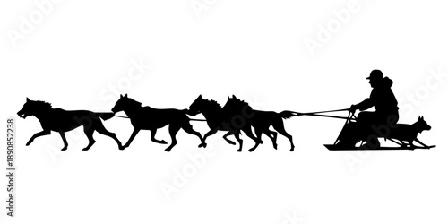 Dog Sled Musher with Husky Team Arctic Winter Transport Silhouette Vector Art