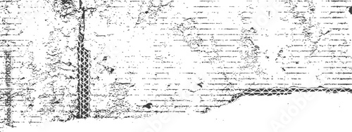 High Contrast Grunge Distress Texture Vector Overlay with Corrugated Cardboard Elements Black and White Abstract Background