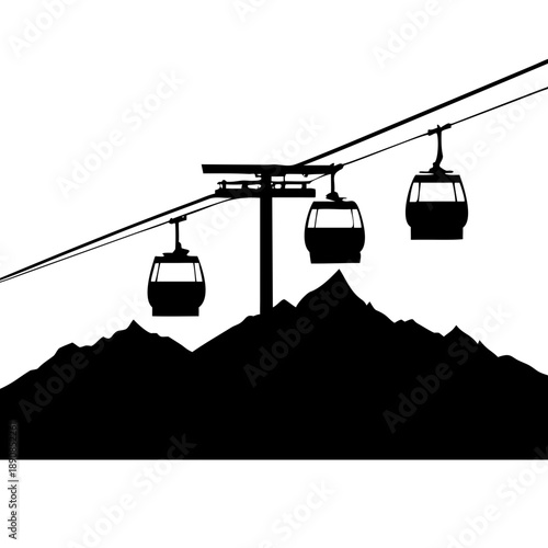Mountain Ski Lift Cable Car Gondola Silhouette Vector Icon
