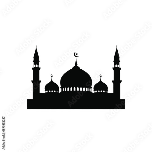 Islamic Mosque Silhouette Illustration with Dome and Minarets