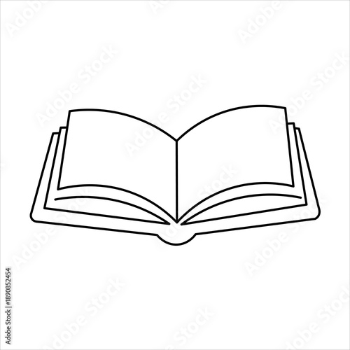 A simple black and white line drawing of an open book, symbolizing knowledge and learning.