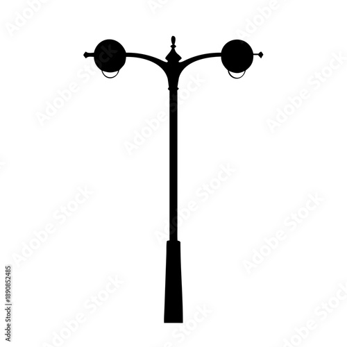 Modern Double Head Street Lamp Post Outdoor Lighting Silhouette Vector Icon