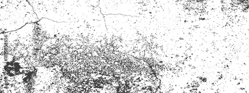 Black and white vector grunge texture overlay distressed wall background with concrete cracks and scattered grain dust effect