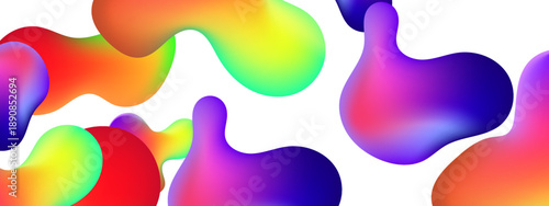 Saturated fluid shapes with intense color gradients creating a dynamic composition on white