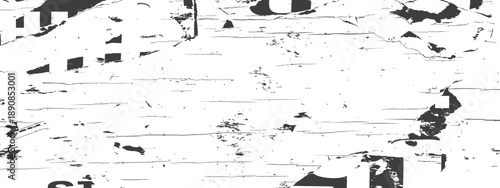 High contrast monochrome grunge texture Ripped paper peeling poster fragments distressed background vector overlay