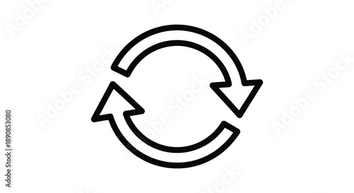 A simple black and white illustration depicts a circular arrow symbol representing a continuous recycling process high quality