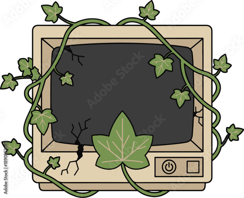 Vines Overgrowing Old Monitor