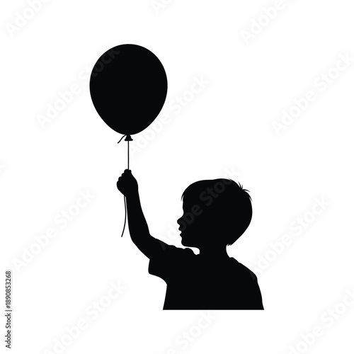Profile Silhouette of a Little Boy Holding a Balloon
