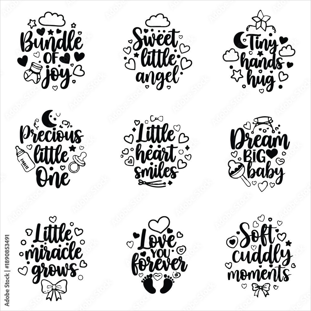 Fototapeta premium Adorable baby quotes and illustrations