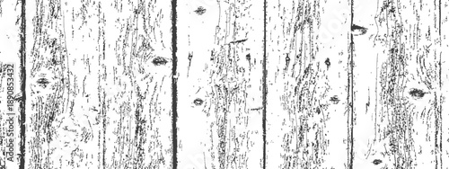 Black and white distressed wood planks texture vector overlay background Grunge rough old wooden fence wall surface with knots and scratches