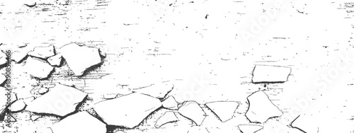 Distressed vector overlay of peeling paint and cracked plaster texture Grunge vintage broken surface background black and white