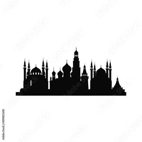 Detailed Islamic Mosque Skyline Silhouette for Ramadan and Eid Mubarak