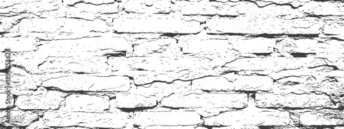 Black and White Distressed Brick Wall Vector Texture Grunge Overlay Background Aged Masonry Surface Pattern