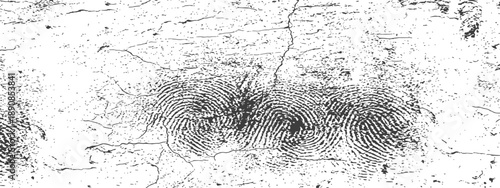 Abstract black and white distressed texture with multiple forensic fingerprints and cracks overlay vector