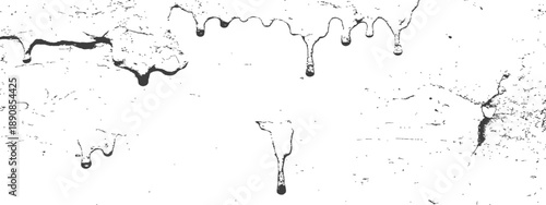 Distressed grunge vector texture background with dripping paint splatter effects Black and white monochrome overlay