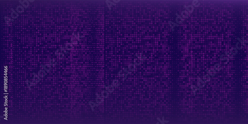 Purple abstract pixel texture bg video screen. Tv pattern background with square noise effect. Futuristic broadcast neon gradient banner for television.