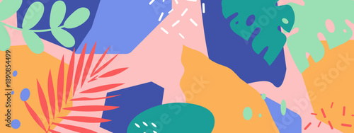 Trendy artistic composition with soft pastel colors and hand-drawn botanical elements for modern branding